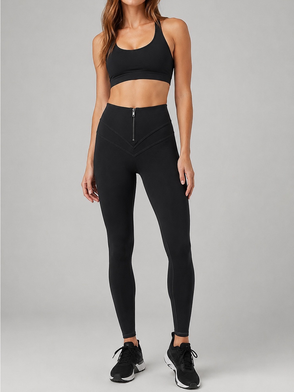 ALO Yoga Black Zip Front Leggings with V-Seam
